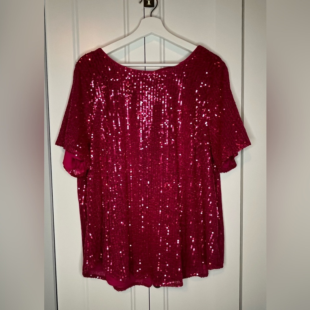 TORRID Cranberry Sequin Short Sleeve Tunic